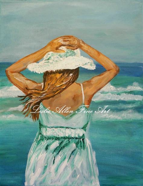 Woman Painting Girl Female Ocean Beach By Leslieallenfineart