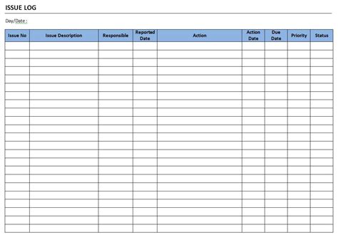 Issue Log Template Excel Excel Templates Excel Templates