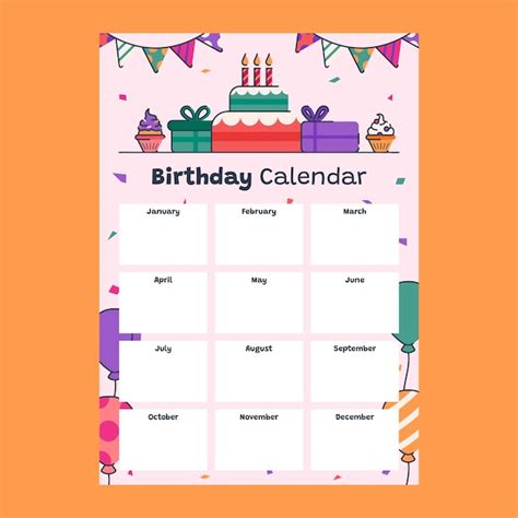 Birthday Calendar Template Vectors And Illustrations For Free Download