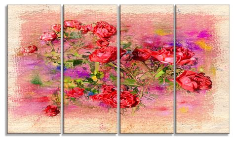 Roses Pastel Chalk Illustration Floral Art Canvas Print 48x28 4