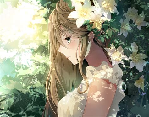 Fondos de pantalla ilustración Flores pelo largo Anime Chicas