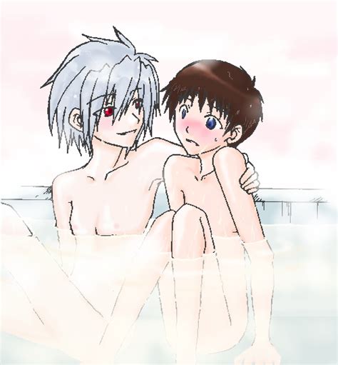 Ikari Shinji Nagisa Kaworu Neon Genesis Evangelion Boys Androgynous Bath Couple Male