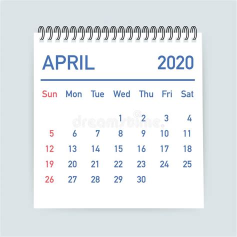 April 2020 Calendar Leaf Calendar 2020 In Flat Style Vector