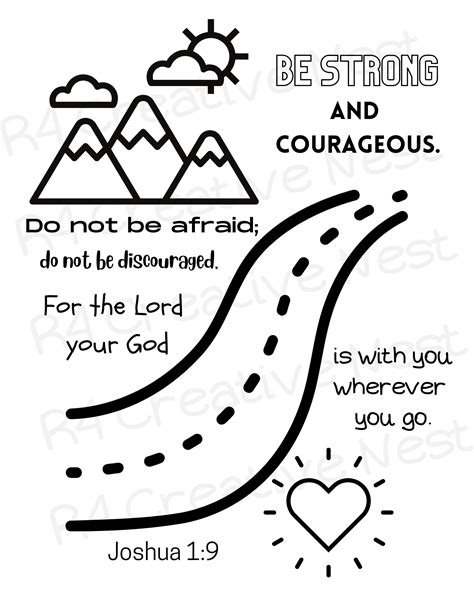 Joshua 1:9 Bible Verse Coloring Page Be Strong and | Etsy