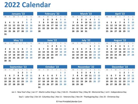 2022 Printable Calendar Free Printable Calendar Monthly