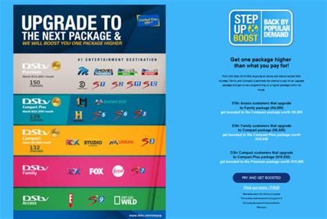 There are 7 packages (dstv bouquets) you can choose from and they are listed below with their prices DStv/GOtv Promo 2020: Upgrade, Step Up & Boost Package ...