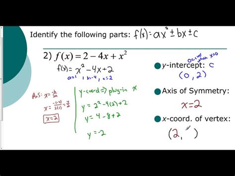 Lesson 51 Practice Identifying Parts Of A Quadratic Function Youtube
