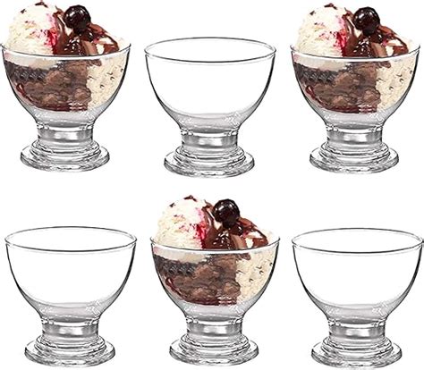 gk global kitchen glass dessert bowls sundae ice cream set of 6 short stemmed prawn cocktail