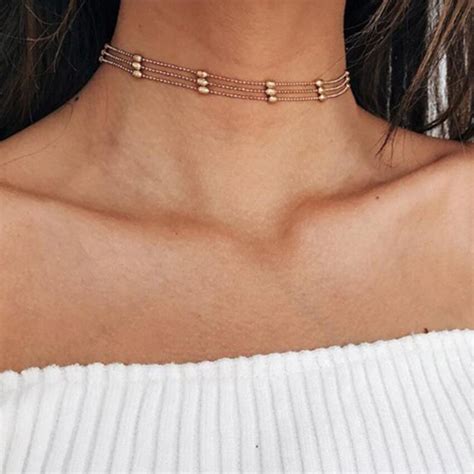 Boho Gold Silver Color Chain Beads Choker Necklace Women Multi Layer