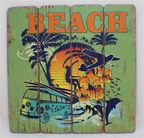 Beach Tropical Design Wooden Plank Sign Shop Decor Distressed Style