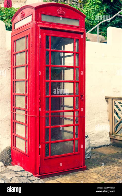 An Old Classic British Red Phone Booth Traditional Red Phone Box On