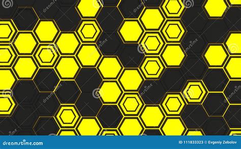 Abstract 3d Background Made Of Yellow Hexagons On Orange Glowing