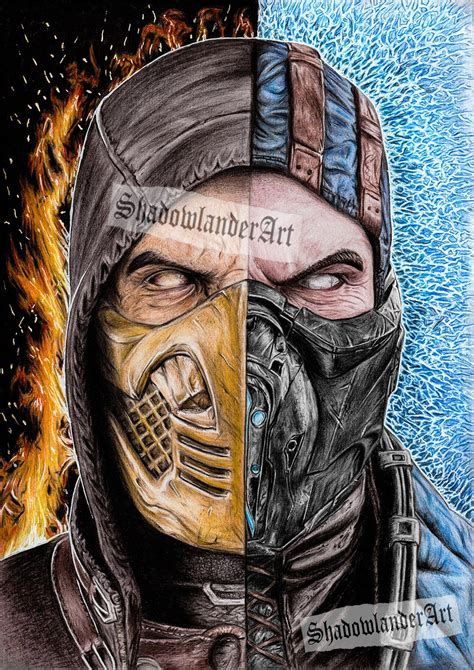Mortal Kombat Scorpion Vs Sub Zero Drawing Art Print Etsy