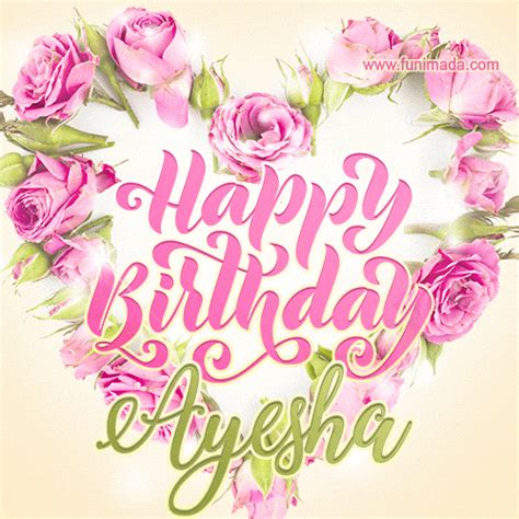 Pink Rose Heart Shaped Bouquet Happy Birthday Card For Ayesha