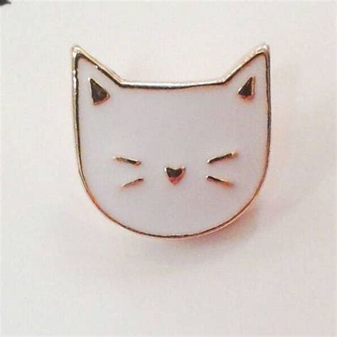 White Kitty Cat Enamel Pin With Gold Heart Nose Etsy Cat Enamel Pin