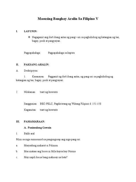 detailed lesson plan filipino v pdf