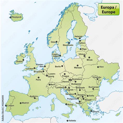 Landkarte Von Europa Mit Hauptstädten Stock Vector Adobe Stock
