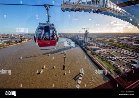 Emirates Air Line Gondola Cable Car Across The River Thames From The