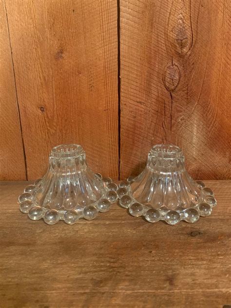 Vintage Berwick Boopie Bubble Glass Candle Stick Holders Clear Glass