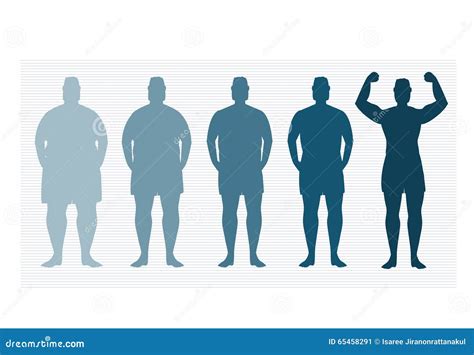 Five Stages Of Silhuette Man On The Way To Lose Weightvector