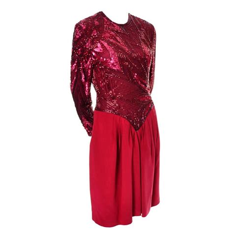 1980s Bob Mackie Boutique Vintage Dress Red Silk Beaded Sequins Rhinestones 4 For Sale At