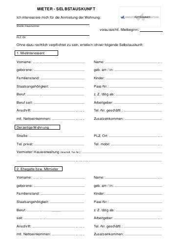 Brauche ich eine mieterselbstauskunft bei der wohnungssuche? MIETER-SELBSTAUSKUNFT