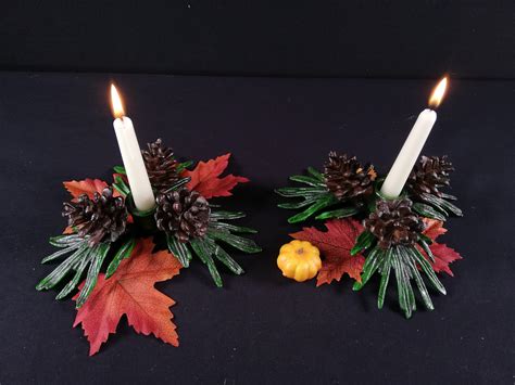 A Pair Of Candlesticks Winter Theme Christmas Candlesticks