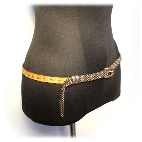 Laura B Croco Belt Beige Croco Dorè Leather Belt Luxury High