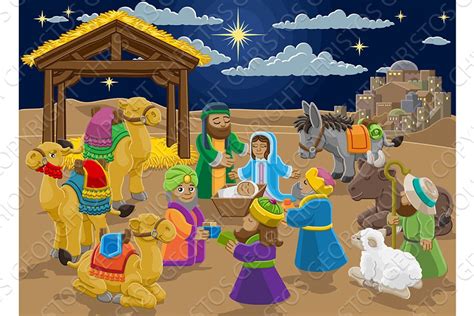 Nativity Scene Cartoon Drawing Shepherds Clipartmag Bodewasude
