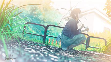 Обои аниме девушка глядя наверх зонтик бесплатные картинки на Fonwall
