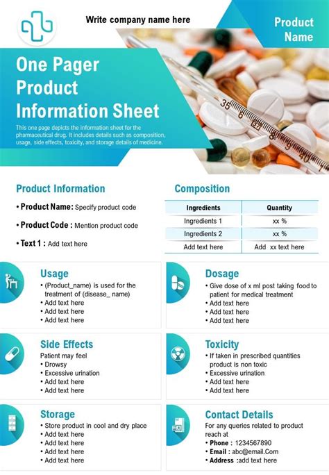 One Pager Product Information Sheet Presentation Report Infographic Ppt