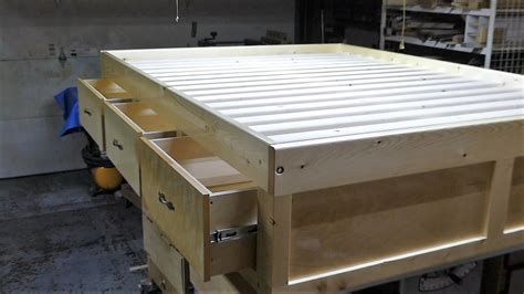 Sha cerlin industrial queen size metal bed frame with 4 sliding xl storage drawers, platform bed with large storage space, metal slat support, no box spring needed, easy assembly 4.0 out of 5 stars 9 $239.99 $ 239. Make a queen size bed frame with 3 drawers - YouTube