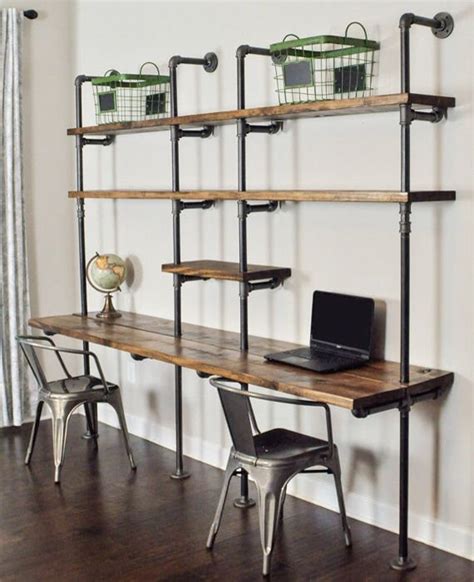 This listing is priced for one desk & shelving unit. 4 Tiers Industrial Laptop Desk Solid Wood & Iron Pipe ...