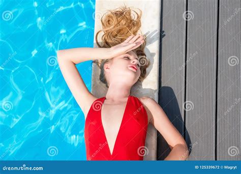 Beautiful Woman Relaxing In Swimming Pool Blonde Girl With Gorgeous