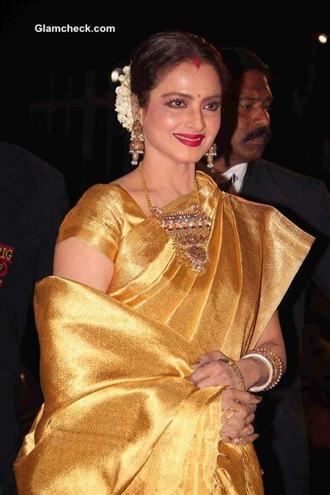 Rekha In Gold Saree Bollywood Rekha Saree Saree Golden Saree