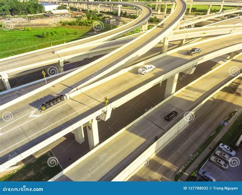 Top View Stack Interchange Viaduct Expressway In Houston Texas Usa