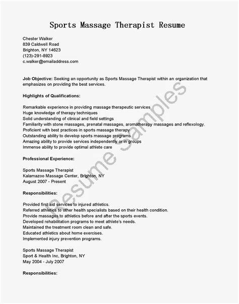 Resume Samples Sports Massage Therapist Resume