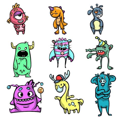 Premium Vector Beautiful Funny And Cute Cartoon Monsters Flat Style