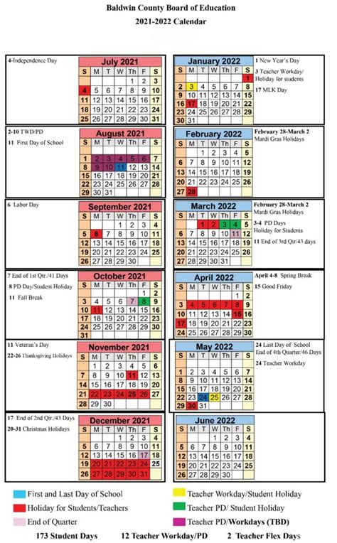 Baldwin County School Calendar Holidays 2021 2022