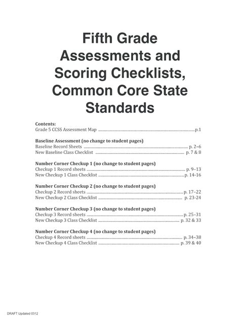 Fifth Grade Assessments And Scoring Checklists Common Core Fill