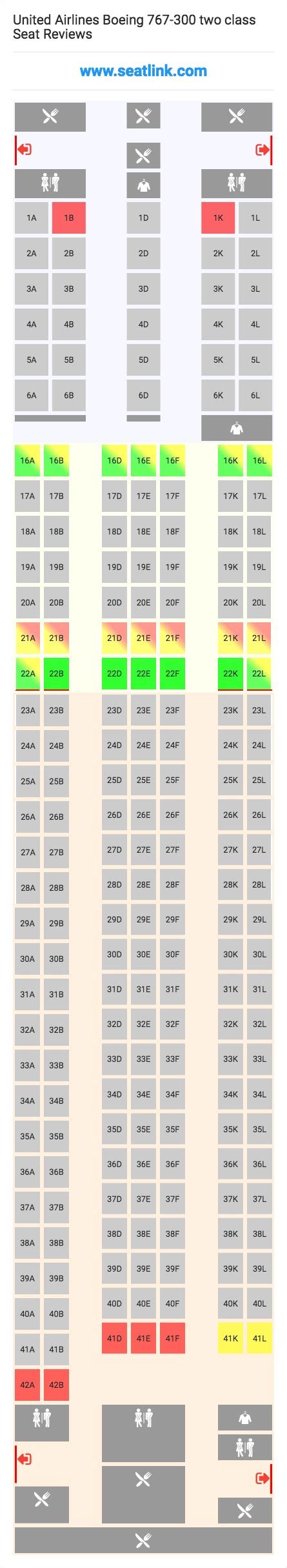 United Airlines Boeing 767 300 Two Class Seating Chart Updated July