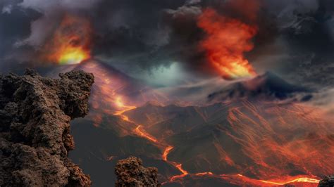 Download Wallpaper Volcanoes Eruption And Lava Flow 2560x1440