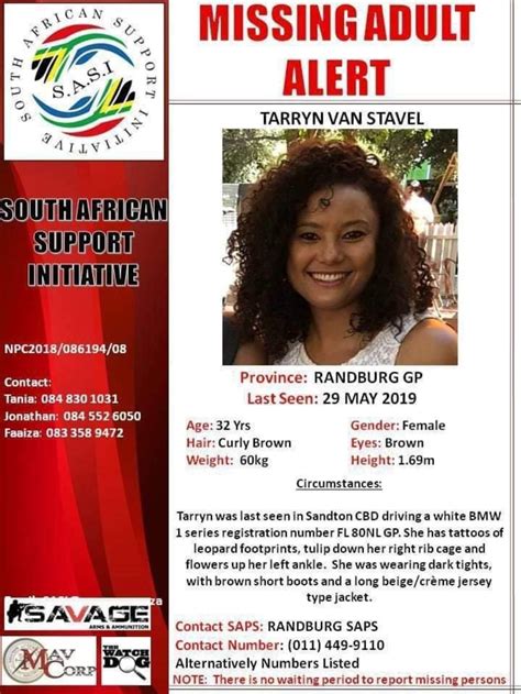 Missing Person Alert Please Let Us Know If You Have Seen Tarryn Van Stavel