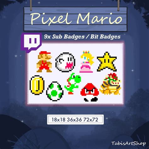9x Twitch Sub Badges Bit Badges Mario Pixel Style Etsy