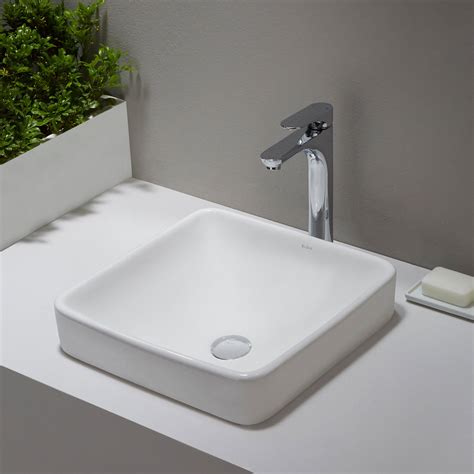 Kraus Elavo™ Ceramic Square Semi Recessed Bathroom Sink With Overflow