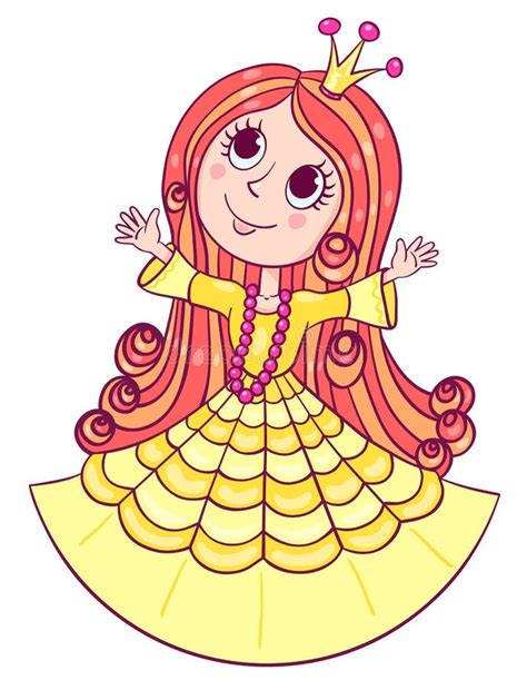 Cute Princess In Yellow Dress Isolated On White Stock Vector