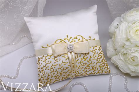 Ring Bearer Pillow Hand Painted Gold Wedding Ring Pillows Ring Etsy