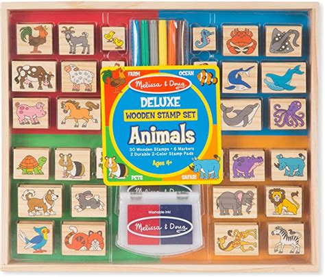 Melissa And Doug Deluxe Wooden Stamp Set Animals 30 Stamps