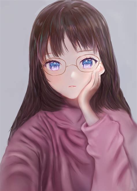 4k Free Download Anime Girls Brunette Blue Eyes Glasses Hd Phone Wallpaper Peakpx
