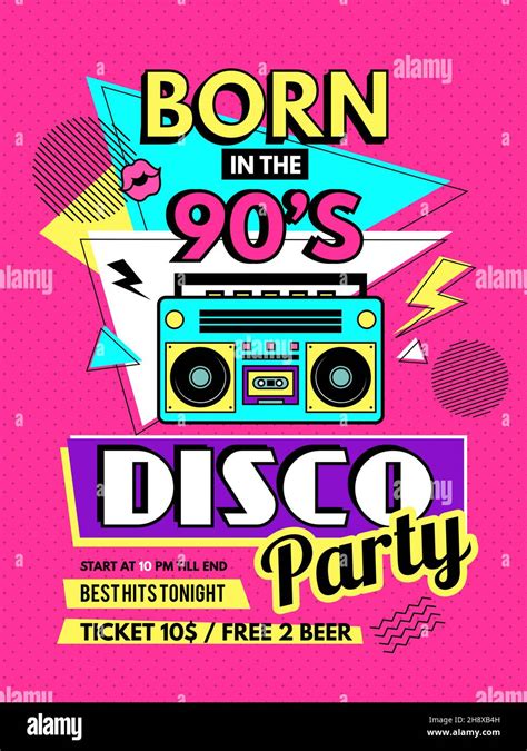 retro poster 80s style placard party invitation 90s music elements radio boombox recent vector